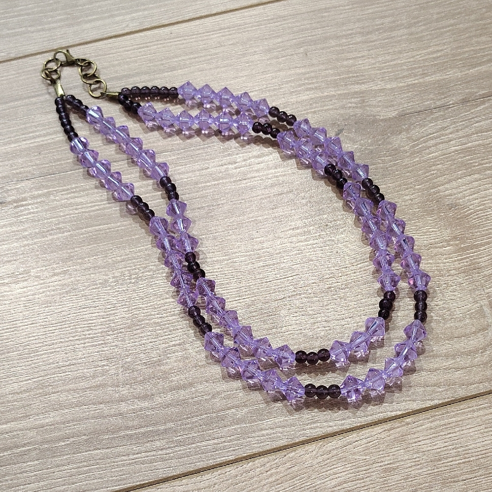 Purple Double Strand Beaded Ladies Necklace,   Handmade Ladies Beaded Necklace - Picture 2 of 5